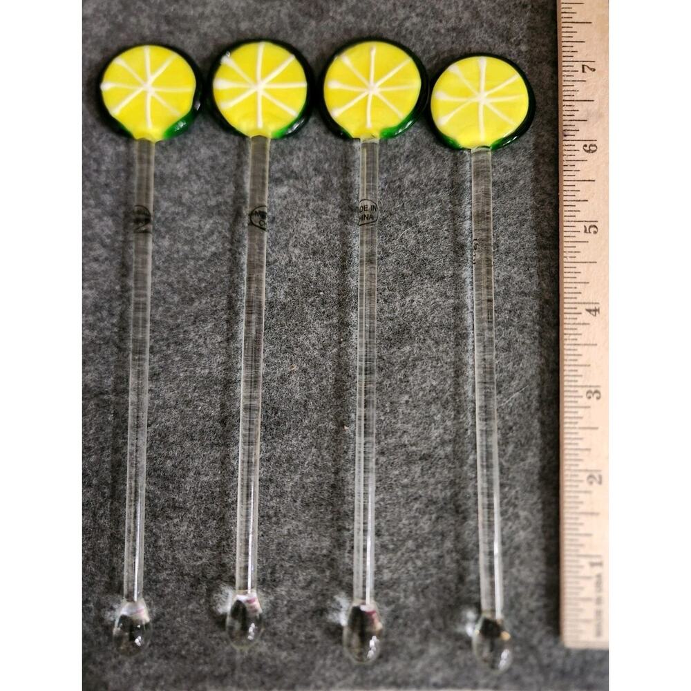 Four Vintage Glass Lime Stirrers Swizzles Barware
